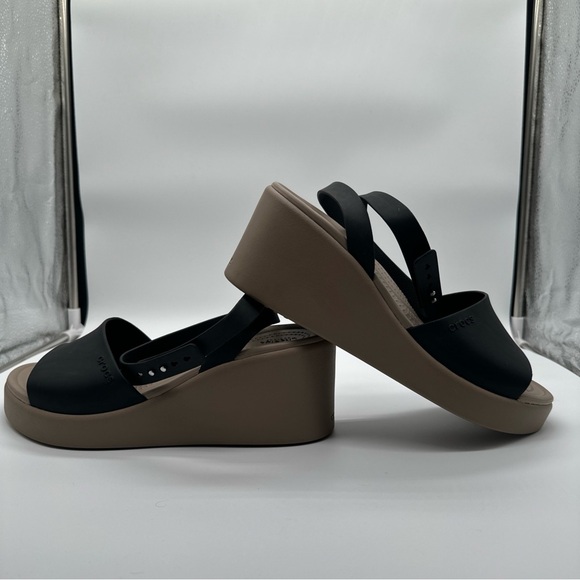 CROCS Black and Tan Wedge Sandals - Picture 3 of 9